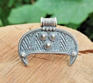 Big Slavic Pagan Lunula Pendant, Medieval Replica Crescent Moon Silver Amulet - Picture 1 of 3