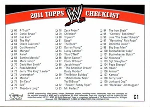 2011 Topps WWE Wrestling Card #C1 Checklist 1 - Picture 1 of 2