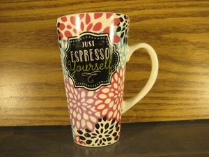 Espresso Yourself Cafe Chic Tall Stoneware Coffee Mug Clay Art - Picture 1 of 5