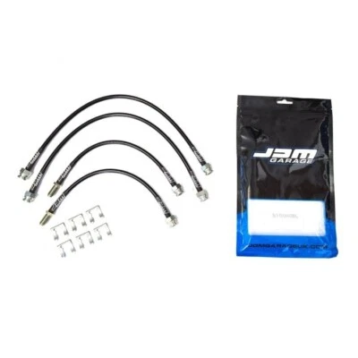 Kit de 4 líneas de manguera de freno trenzada para Nissan Skyline R32 GTR negro Foto 1 de 4