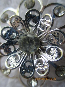 Vintage 1.50" Silver Tone Clear Rhinestones Flower Brooch - Picture 1 of 5