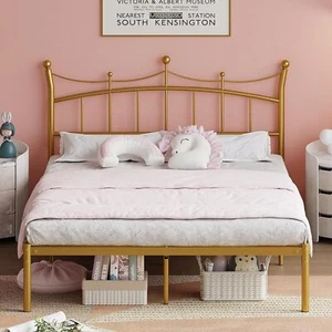 Metal Heavy Duty Twin/ Full/ Queen Size Bed Frame with Crown-Shaped Headboard - Picture 1 of 31
