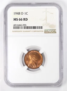 1948-D Lincoln Wheat Cent 1C NGC MS66 RD - Picture 1 of 4