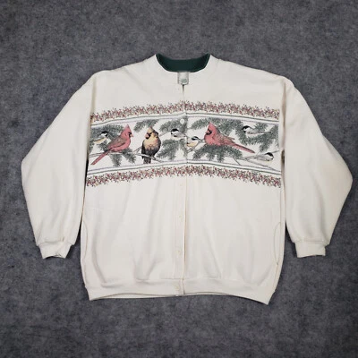 Cardigã suéter feminino vintage Orvis G/XL pássaro branco cardinal EUA Natal - Imagem 1 de 4