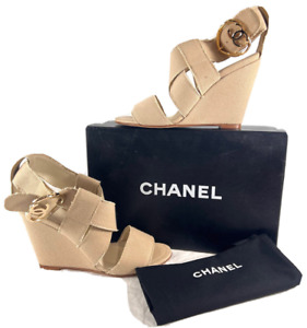 CHANEL Classic Wedge Sandals EU 37 US 7 Made in Italy G26309 Made in Italy
