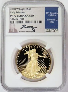 2018 W GOLD PROOF MOY SIGNED AMERICAN EAGLE $50 COIN 1 OZ NGC PF 70 UC - Picture 1 of 2
