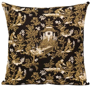 The Chinese on a Wheelbarrow Kiosk Black 19x19 in French Tapestry Cushion Cover - Picture 1 of 9