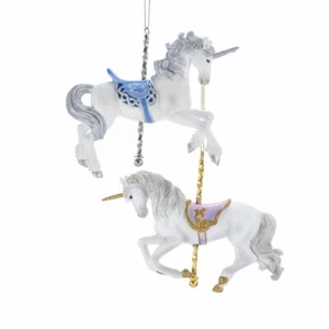 KURT ADLER 5.5" RESIN UNICORN CAROUSEL CHRISTMAS ORNAMENT SET OF 2 E0266 - Picture 1 of 1