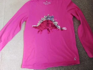 Girl's Joules Pink Sequined Dinosaur Long Sleeve Top - Age 9-10 Years - Picture 1 of 6