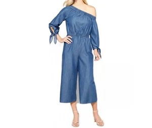 Mono Michael Kors Mujer Denim Cambray Pierna Ancha Talla S Hombro Descubierto Azul - Imagen 1 de 5