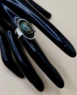 Spangenring silberfarben mit Wassergras-Achat (Moosachat) Cabochon oval RG 58 - Bild 1 von 4