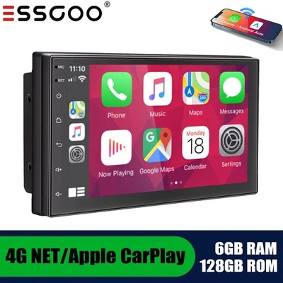 Double 2 Din 7" Apple Carplay 6+128G Car Stereo Radio Bluetooth 4G Touch Screen - Image 1 of 4