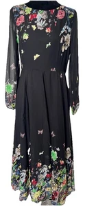 Floryday Whimsigoth Women SZ M Black Floral Butterfly Sheer Sleeve Midi Dress - Picture 1 of 19