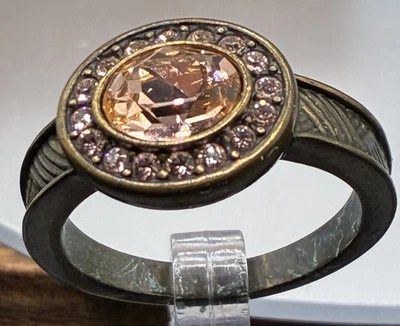 Touchstone Peach Crystal Halo Ring in Brown Rhodium Size 8.25 - Image 1 of 4