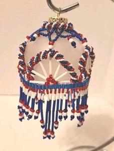Adorno patriótico rojo blanco azul con cuentas de semillas de árbol de Navidad - Imagen 1 de 1