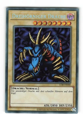 Yugioh DREIHÖRNIGER DRACHE , lob-de000 Secret Rare deutsch Near Mint  - Bild 1 von 2