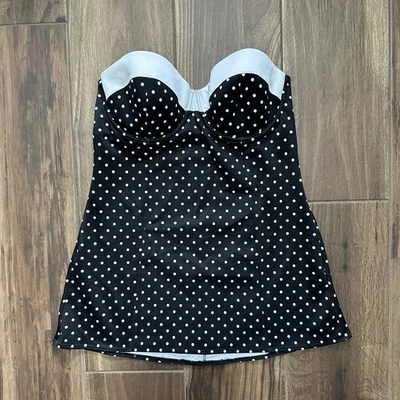 Spanx Polka Dot Swimsuit Top Black White Pin Up Rockabilly Bathing Suit Tankini - Image 1 of 4