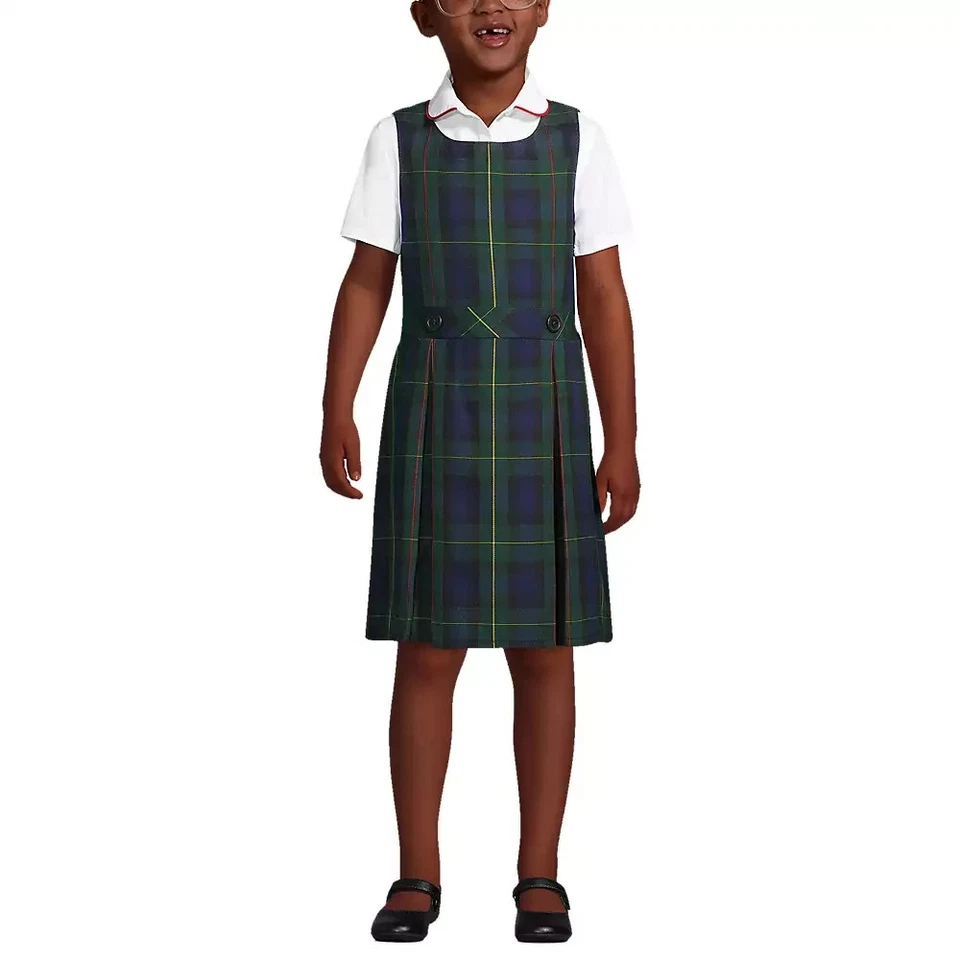 Lands End 经典校服女孩蓝色绿色格子跳线儿童 6 码 — 第 1/1 张图片