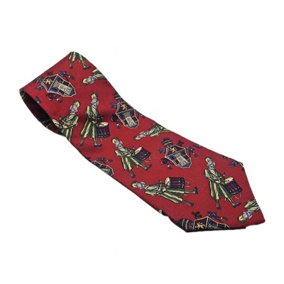 复古 Tommy Hilfiger 男式领带意大利丝绸美国制造红色鼓手男孩 Chistmas — 第 1/4 张图片