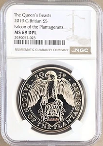 2019 Great Britain £5 Falcon Of The Plantagenets Queen's Beasts NGC MS69 DPL - Picture 1 of 2