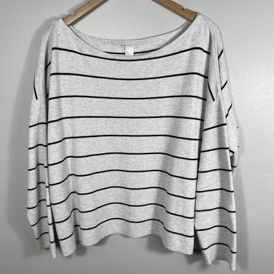 H&M Basic Boatneck Knit Pullover Sweater Gray/Navy Stripe Size Large - Image 1 of 4