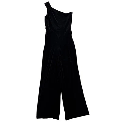 Mono Banana Republic para mujer XXS Petite negro terciopelo un hombro pierna ancha Foto 1 de 4