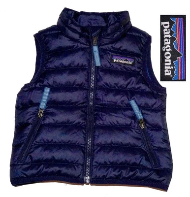 Chaleco acolchado Patagonia bebé 3-6 meses azul acolchado plumón aislante cremallera A+ Foto 1 de 4