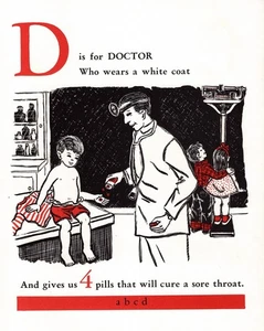 Vintage ABC Letter D Alphabet Print 1950s D is for Doctor & Patient Print 6357h - Picture 1 of 2