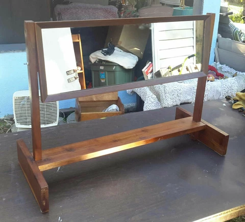Antique Shaving Mirror Solid Wood Cheval Tabletop Swivel Rectangular Horizontal Cover