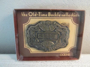 BRASS BELT BUCKLE "GEORGE" ORIGINAL BOX ODEN TIME EMBOSSED BIRTHDAY NAME - Picture 1 of 8