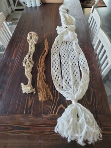 3 Vintage Macrame Plant Hangers White, Jute, Cream 80" & 30" - Picture 1 of 18