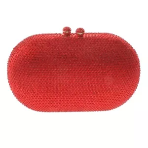 Gold Tone Fashion Satin Rhinestone Clutch Evening Bag BZY221-RED - Picture 1 of 3