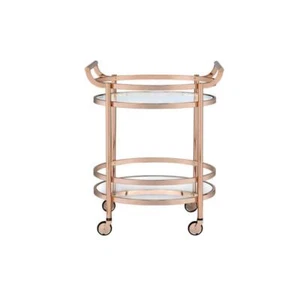Indoor Serving Cart 36" x 28" x 17" w/ 4-Wheels+Glass Shelf Stainless Steel Gold - Picture 1 of 5