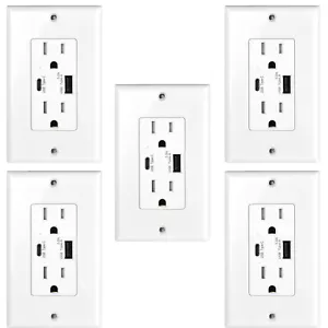 5PK 5.8AMP USB Caricabatteria da Parete Presa con 18W Type-C per iPhone Samsung - Foto 1 di 12
