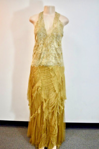 ALBERTA FERRETTI Limited edition Gold Lace Ball Gown Dress Size 42/ 6 On Sale jf
