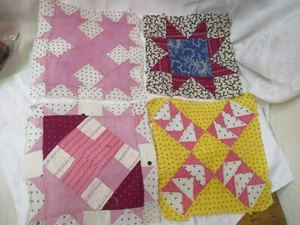 Antique 4 Sampler Quilt Blocks Stars Goose Tracks - Picture 1 of 9