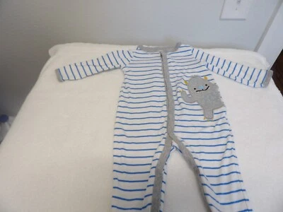 Carter's baby boy one piece sleeper, 9 months, blue, white, and gray. - Image 1 of 4