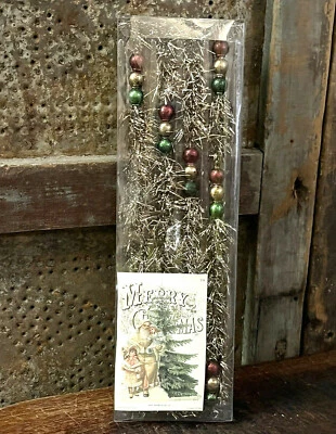 Vintage Style Glass & tinsel Christmas Tree Red Green Gold Beaded Garland 72" - Image 1 of 4