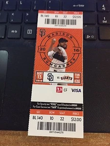 2016 SAN FRANCISCO GIANTS VS SAN DIEGO PADRES TICKET STUB 9/13 MADISON BUMGARNER - Picture 1 of 1