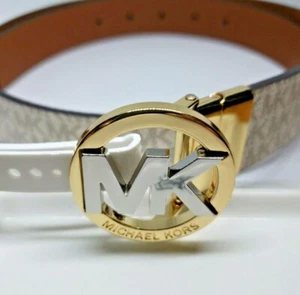 Michael Kors Womens LEATHER Belt Signature Logo Reversible MK 551342 Gold - Picture 1 of 9