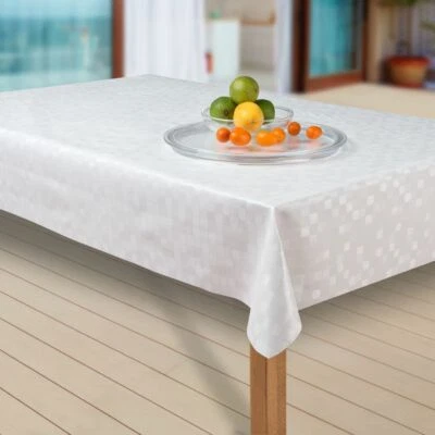 Wachstuch-Tischdecken Damask glanz weiss rechteckig - Bild 1 von 4