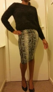 Women multi coloured reptile snake print bodycon midi skirt uk size 8 - Picture 1 of 7