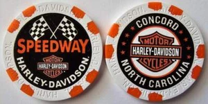 SPEEDWAY HARLEY-DAVIDSON Concord NC Full Color WIDE White/Orange Poker Chip - Picture 1 of 3