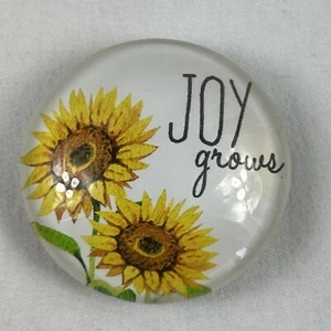 Sunflower Button Fridge Magnet JOY GROWS Pictorial Epoxy Resin 1.5” - Picture 1 of 5