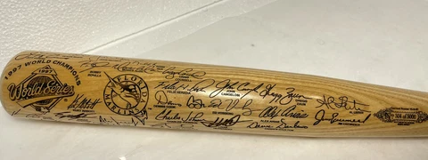 1997 Florida Marlins World Series Champions Engraved Signature Wood Bat Cover