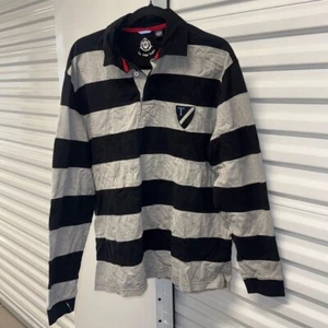 The Regal Rugby Polo Shirt Size L Black Gray Striped - Picture 1 of 6