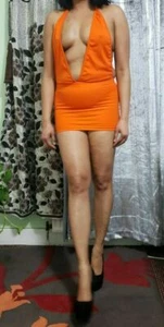 Backless Mini Dress Orange Halterneck Dress Women's Bodycon Short Dresses - Picture 1 of 11