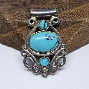 Vintage Faux Turquoise & Silver Tone Necklace Pendant Western Bohemian Charm - Picture 1 of 8
