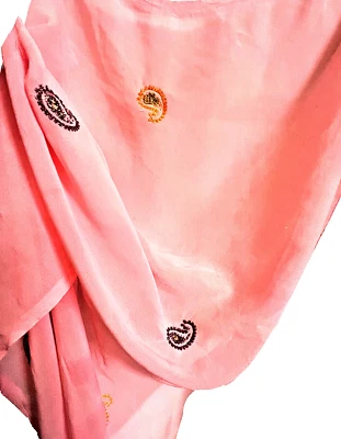 Paisley Embroidered Pink Sheer Fabric 36" x  17" - New / Vintage - Image 1 of 4