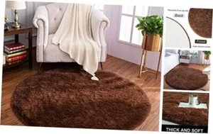 Luxury Round Fluffy Area Rugs for Bedroom Kids Girls Room 4x4 Feet Brown - Picture 1 of 8